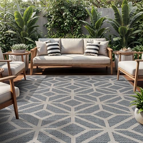Rugshop Blue Contemporary Geometric Indoor/Outdoor Area Rug — Hose Washable for Living Room, Dining Room and Office, 7'10" x 10' - size: 7'10" x 10' (Rectangular)