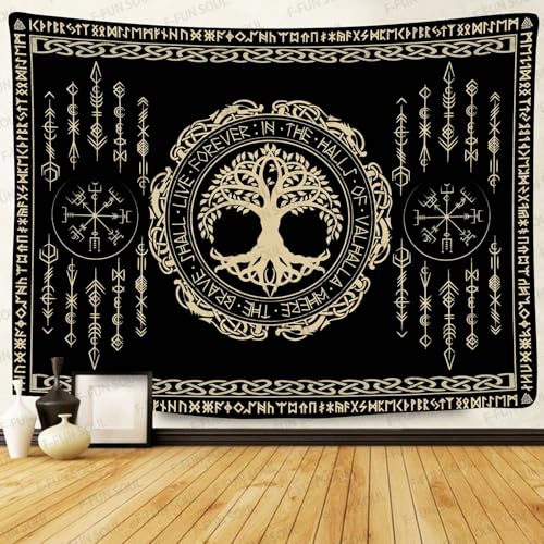 F-FUN SOUL Nordic Vikings Tapestry, 40x30inches Soft Flannel, Viking Yggdrasil Tree of Life Celtic Rune Scandinavian Aesthetic Mythology Tapestry Wall Hanging for Bedroom Living Room Decor GTZYFS1831 - color: Yggdrasil Tree of Life, size: 40"L x 30"W