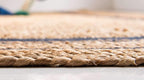 Unique Loom Braided Jute Collection Classic Quality Made Natural Hand Woven with Coastal Design Area Rug (8' 0 x 8' 0 Round, Natural/ Navy Blue)