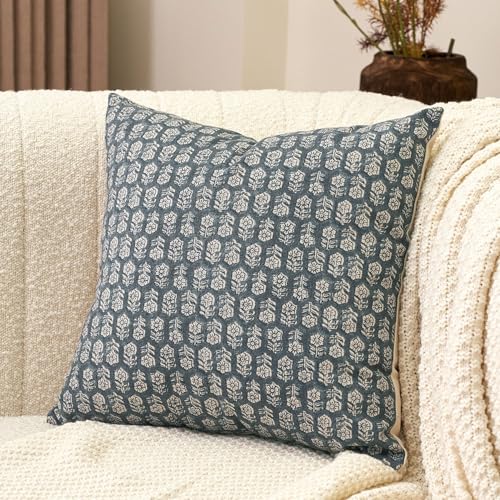 Amor Virisso Floral Pillow Covers 18x18 Couch Pillows for Living Room Farmhouse Neutral Pillow Covers Decorative Throw Pillow Covers Accent Sofa Pillows 1PC, Dusty Blue - color: Dusty Blue, size: 18" x 18" (Pack of 1)