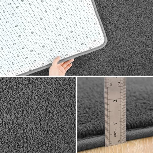 Pettop 4x6 ft Dark Grey Area Rugs for Bedroom Living Room, Washable Memory Foam Indoor Carpet, Modern Aesthetic Minimalist Non Slip Soft Comfy Carpet for Boys Girls Dorm Home Decor - color: Dark Grey, size: 4' X 6' (Rectangular)