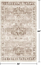 Washable Neutral Farmhouse Large Entryway Rug, 3x5 Area Rugs for Kitchen, Bedroom, Laundry Room, Nursery Room, Boho Vintage Floral Non-Slip Throw Rug Low Pile Stain Resistant (3x5 Beige/Latte)