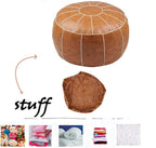 Decorative Pouf Foot Stool Round Unstuffed Leather Ottoman Cushion Storage seat or for Resting Your Feet on, Floor Chair Foot Living Room Bedroom Kids Room and Wedding (Brown)
