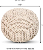 REDEARTH · Round Pouf Ottoman - Hand Knitted Cable Boho Poof Home Décor Pouffe Circular Footrest for Living Room - Nursery - Bedroom - Lounge 100% Cotton (19.5"x19.5"x14") - Ivory, Set of 2