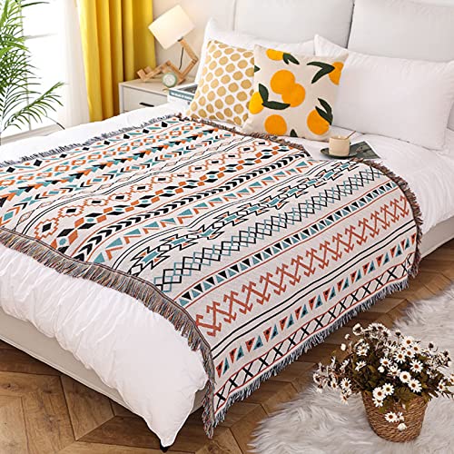 LumiSyne Double-Sided Cotton Woven Throw Blanket with Tassel Jungle Bohemian Style Tapestry Shawl Multi-Function Decorative Throws for Sofa Bed Armchair Camping Blanket Tablecloth Carpet 160x130cm - color: Fair Isle