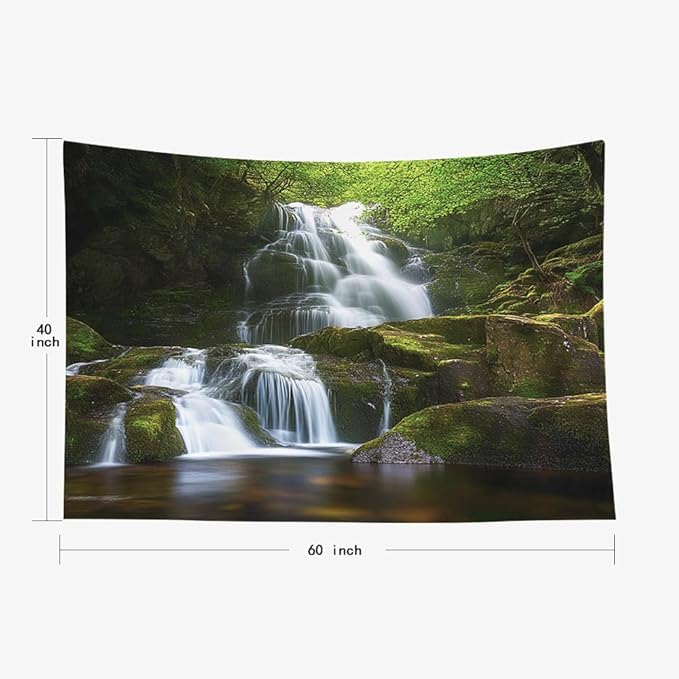 EMMTEEY Landscape Tapestry Wall Art Small 60X40 Inch-Waterfall Mountain Scenery Durable Tapestry Wall Hanging for Living Room