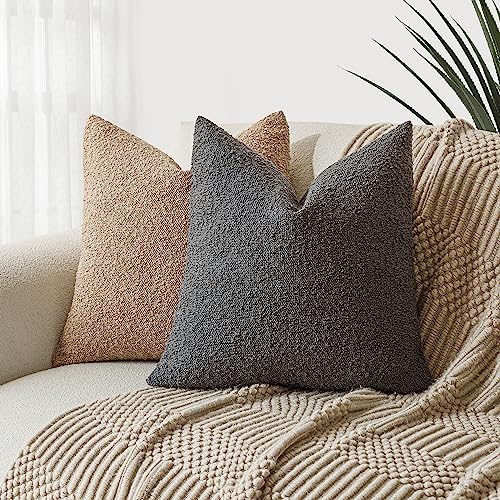 Foindtower Set of 2, Decorative Textured Boucle Throw Pillow Covers Accent Solid Pillow Cases Neutral Soft Cozy Couch Cushion Case for Chair Sofa Bedroom Living Room Home Decor 16 x 16 Inch Dark Grey - color: Charcoal, size: 16" x 16" (Pack of 2)