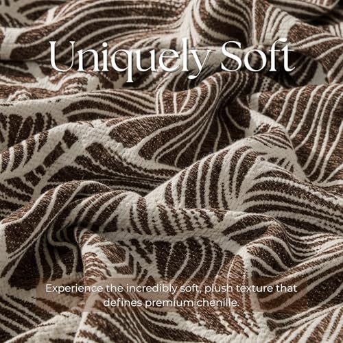 DOWN HOME Chenille Cotton Throw Blanket for Couch, Lightweight Boho Blanket for Bed Sofa Chair Living Room Outdoor Soft Woven Decorative Blanket with Tassel Gift Brown Leaves 60"x80" - color: Brown, size: 60"x80"