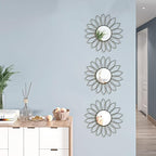 3 Pack Metal Mirrors for Wall Sunburst Wall Mirrors Home Décor Decorative Hanging Wall Art for Living Room Bedroom Entryway (Black2, Flowers)