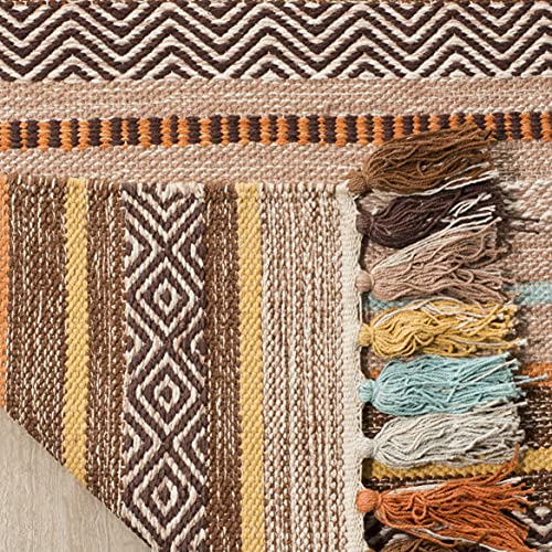 SAFAVIEH Area Rug 8x10 - Montauk Collection - Large - Brown & Multi, Handmade Cotton, Boho Stripe Fringe Design, Ideal for Living Room, Bedroom, Office, Dining Space (MTK901H) - color: Brown/Multi, size: 8' x 10' (Rectangular)