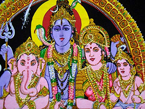 Lord Shiva Family Batik Cotton Wall Hanging Yoga Painting : Size 43"x30" Inches - color: Shva Family