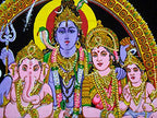 Lord Shiva Family Batik Cotton Wall Hanging Yoga Painting : Size 43"x30" Inches - color: Shva Family