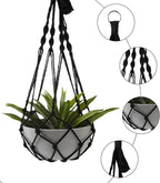 2 Pack Macrame Hanging Planters - Stylish Plant Hangers Crochet Boho Plant Holder Hanging Plant Basket for Up to 8 Inch Pots(Black, Without Patterns)