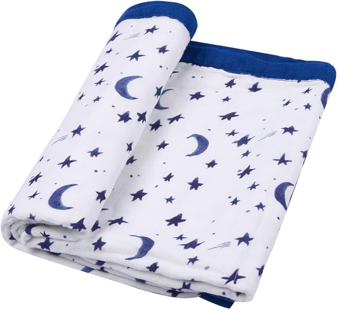 Starry Sky Muslin Stroller Blanket - Silky Soft and Breathable Summer Blanket for Toddler - Oversized 47" x 47" - 2 Layers Muslin Baby Blanket for Baby Gir and Boy (Starry Sky)