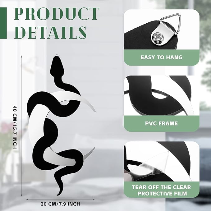 Weysat Black Snake and Crescent Moon Mirror Gothic Wall Decor Gothic Snake Decor Boho Hanging Mirrors Home Decorative Wall Art for Living Room Bathroom Bedroom Hallway