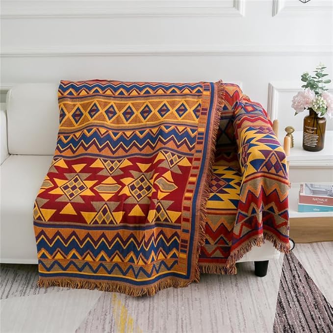 Boho Throw Blankets Reversible Woven Blankets Cover Hippie for Couch Bed Recliner Sofa Bohemian Tapestry Colorful Furniture Protector Cover for Home Décor, Astrology, Double Side, 70"x90"