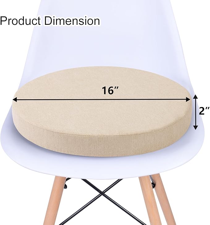 Tromlycs Round Chair Seat Cushion Pad 16 inch for Circle Stool Chairs Non Slip Decorative Foam Cushion Pillow, 1 Piece, 16 x 16 inches, White Beige