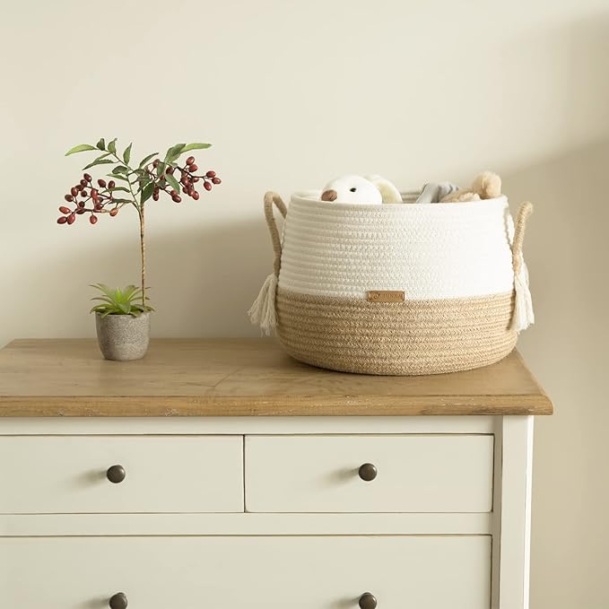 Small Basket for Stuffed Animal,Clothes ,Baby Blankets -11.8"x9.8"- Boho Baskets for Living Room,Bedroom,Nursery |Cotton Rope Baskets, Cube Basket, Under Shelf Basket | Baskets for Home Decor