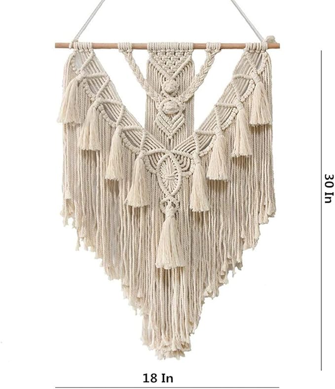BMIDRUT Hanging Macrame Tapestry Woven Boho Wall Art Handmade Macrame Tapestry Home Wall Decor Wall Pediment 18x30 Inch (Beige)