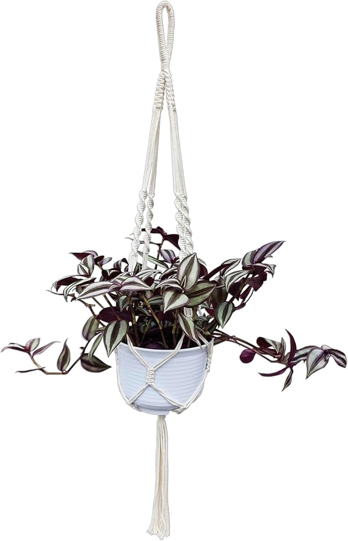 Plant Hanger, Indoor Hanging Planter Basket, Beads Decorative Flower Pot Holder, for Indoor Outdoor Boho Home Decor 35 Inch, Ivory (POTS NOT Included)