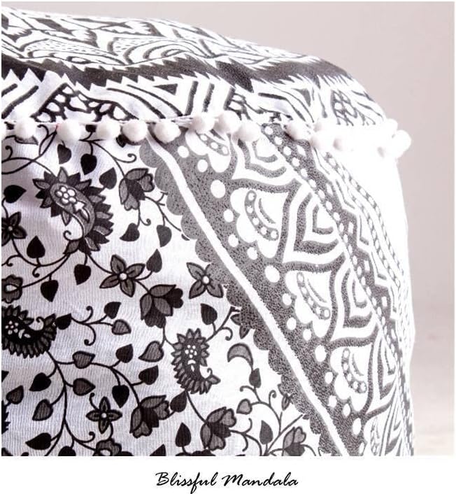 Indian Mandala Pouf Ottoman Cover Cotton Floor Pillow Hippie Boho Decorative Cushion Cover Home Dorm Decor Footstool Bohemian Couch Cover Chair Cover