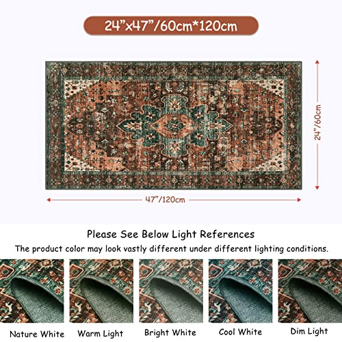 Moynesa Ultra-Thin Washable Runner Rug - 2x4 Laundry Room Rug Runners for Kitchen Non-Slip, Vintage Stain Resistance Non Shedding Bedroom Carpet Runner for Bathroom Hallway, Brick Red - color: Brick Red, size: 2' x 4'