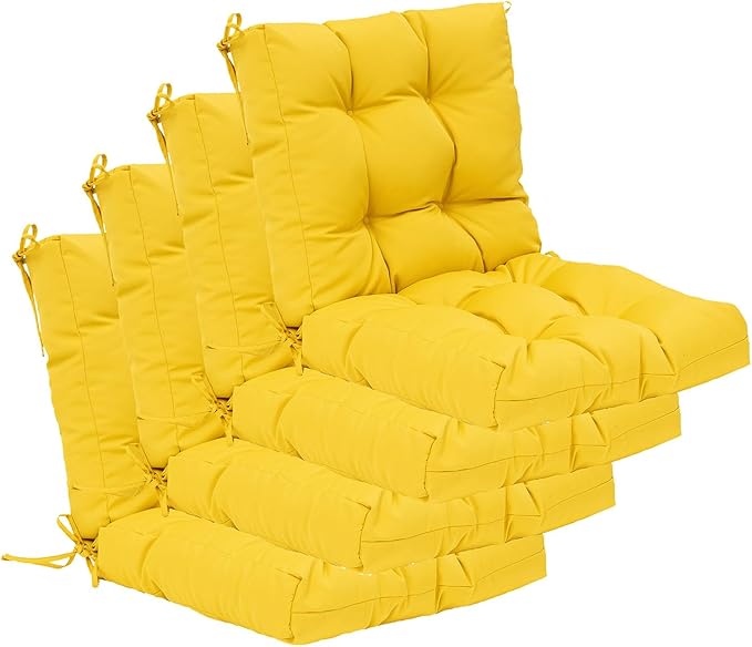 QILLOWAY Outdoor Seat/Back Chair Cushion Tufted Pillow, Spring/Summer Seasonal Replacement Cushions - Pack of 4 (Yellow)