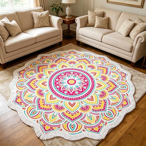 Benefeet Sox Large Mandala Beach Towel Round Microfiber Circle Beach Towels Bohemian Roundie Beach Blanket Quick Dry Beach Throw Blanket Sand Free Pool Towels, 59 Inches Yellow Multi - color: Mandala, Yellow Multi