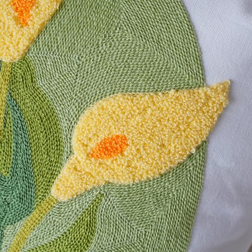 vctops Farmhouse Calla Lily Cotton Tufted Throw Pillow Cover Spring Floral Embroidery Pillowcase Soft Square Cushion Case for Sofa Couch Bed Chair (Yellow C,18"x18") - color: Yellow C