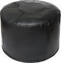 Unstuffed Ottoman Pouf Cover 20 X 15 Inch, Round Pu Leather Foot Stool, Floor Bean Bag(No Filler), Foot Rest with Storage for Living Room/Bedroom/Office, Black