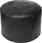 Unstuffed Ottoman Pouf Cover 20 X 15 Inch, Round Pu Leather Foot Stool, Floor Bean Bag(No Filler), Foot Rest with Storage for Living Room/Bedroom/Office, Black