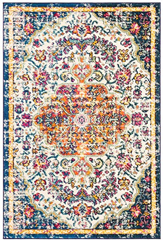 SAFAVIEH Madison Collection Accent Rug - 2'2" x 4', Ivory & Orange, Medallion Distressed Design, Non-Shedding & Easy Care, Ideal for High Traffic Areas in Entryway, Living Room, Bedroom (MAD447A) - color: Ivory/Orange, size: 2'2" x 4' (Rectangular)
