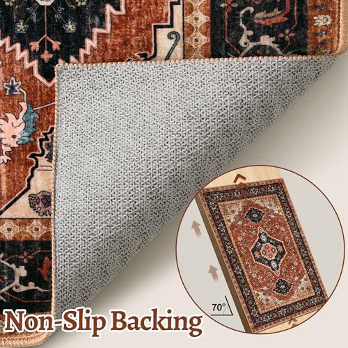 Tangsoo Oriental 2X3 Washable Rugs, Orange Vintage Non Slip Small Area Rug Carpet, Indoor Front Door Rug for Entryway, Door Mat Indoor Entrance Soft Low Pile Throw Rugs for Entry Kitchen Bedroom - color: Orange/Black, size: 2' X 3' (Rectangular)