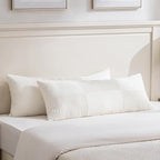 Fancy Homi Set of 2 Cream White Boho Long Lumbar Body Decorative Throw Pillow Cover 14x36 Inch for Bed Couch Bedroom Bench, Soft Patchwork Corduroy Textured Pillow Case, Rustic Farmhouse Room Décor