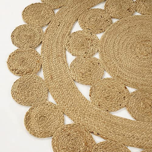 GRUHUM Jute Area Rug 6 ft Round - Natural Handmade Boho Farmhouse Soft Braided Beige Rustic Vintage Reversible Eco Friendly Rug for Indoor Kitchen Bedroom Living Hallways Enterways - 6' ft Circle - color: Natural- 29, size: 6' (Round)