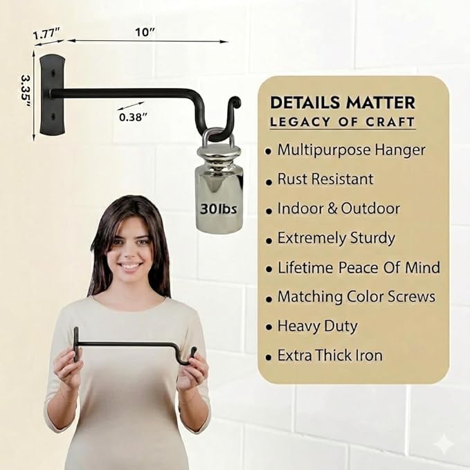 RTZEN Plant Hangers Outdoor or Indoor - Wrought Iron Metal Hanger Indoor Hook - Heavy Duty Wall Bracket Hooks for Hanging Plants Baskets Lanterns Wind Chimes - 2 Pack (Black Shepherds Hooks 10")