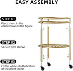 2 Tier Rolling Plant Stand with Wheels, Mid Century Modern Metal Stand for Planters, 2 Sizes 9 Inch & 11 Inch, Indoor Outdoor Movable Flower Pot Holder for Decor Home Garden Patio Load Bearing 165 LB 2 Pack Gold