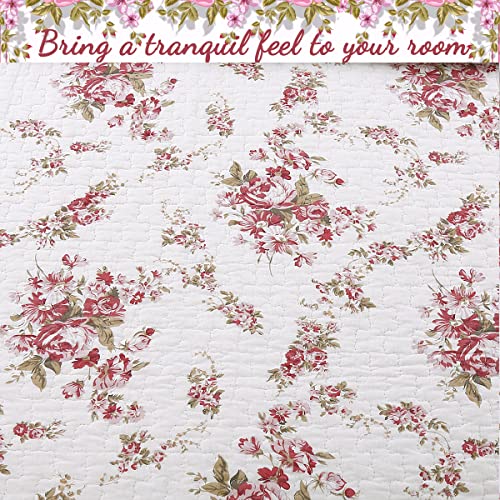 Cozy Line Home Fashions Fuchsia Pink Rose Cream Floral Print Reversible 100% Cotton Quilted Throw Blanket 60" x 50" Machine Washable and Dryable (Roses) - color: Roses