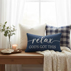 Decorative Throw Pillow Covers 12x20 Inch Set of 2 – Blue Christian Lumbar Pillowcase – Give It to God and Go to Sleep/Relax God’s Got This – Faith Bedroom Bed Decor