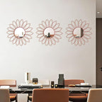 3 Pack Metal Mirrors for Wall Sunburst Wall Mirrors Home Décor Decorative Hanging Wall Art for Living Room Bedroom Entryway (Pink, Flowers)