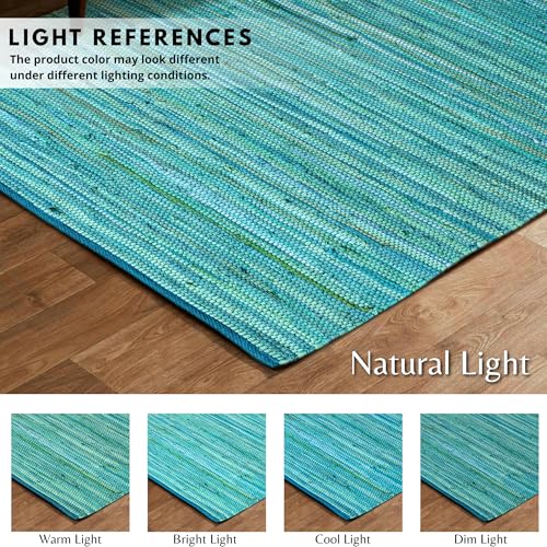 Ramanta Home 100% Cotton Hand Woven Tonal Chindi Rag Rug 3'x5' - Teal, Recycled Reversible Rugs, Boho Rustic Farmhouse Rugs for Living Room, Dinning Room, Kitchen Floor Mats - 36"x60" - color: Teal, size: 3 x 5 feet