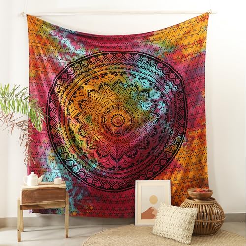 Popular Handicrafts Queen Mandala Hippie Hippy Tie Dye Psychedelic Ombre Tapestry Wall Hanging - Indian Maditation Gypsy Bohemian Dorm Room Decor Multicolor Black 81x88 Inch - color: Black Multicolor, size: 88L" x 81W"