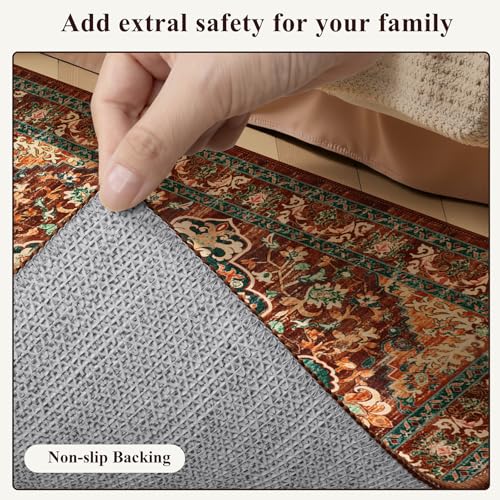 U'Artlines 2' x 3' Boho Hallway Runner Rug, Non Slip Washable Vintage Farmhouse Accent Area Rug Carpet for Kitchen Entryway Laundry and Living Room (Rust＆Teal) - color: Rust＆teal, size: 2 x 3 ft (Runner)
