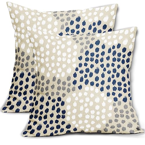 Blue White Pillow Covers 16x16 Set of 2 Boho Gray Polka Dot Throw Pillows Modern Trendy Print Decorative Outdoor Farmhouse Pillowcase Cushion Cover Linen Pillow Case Decor for Home Sofa Couch Bed - color: Blue White Dots, size: 16" x 16" (Pack of 2)