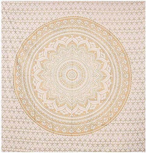 ANJANIYA Ombre Wall Hanging Bohemian Tapestry, Metallic Wall Art Bedspread, Psychedelic Hippie Mandala Dorm Décor for Hanging, Bedding, Beach Coverlet Curtain, Gold, Twin 55"X85" - color: Gold, size: 85"L x 55"W