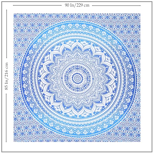 THE ART BOX Aqua Blue Cotton Tapestry Mandala Wall Hanging – Tapestry for Bedroom – Boho Room Decor – Queen Size Aesthetic Wall Tapestry 85x90 Inches - color: Blue and White, size: 85"L x 90"W