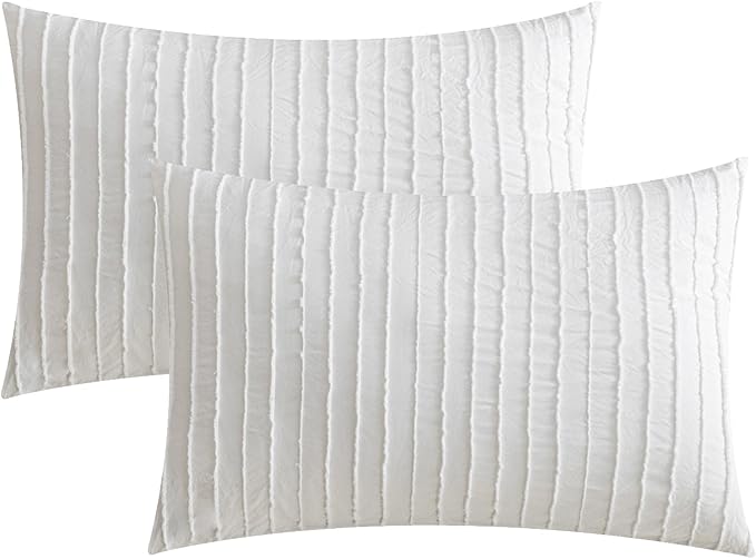 JELLYMONI Pillowcases King Size Bright White 2 Pack Boho Striped Bed Pillow Covers 20x36in Polyester Envelope Pillow Shams Tufted Bohemian Textured (Pillows are not Included)