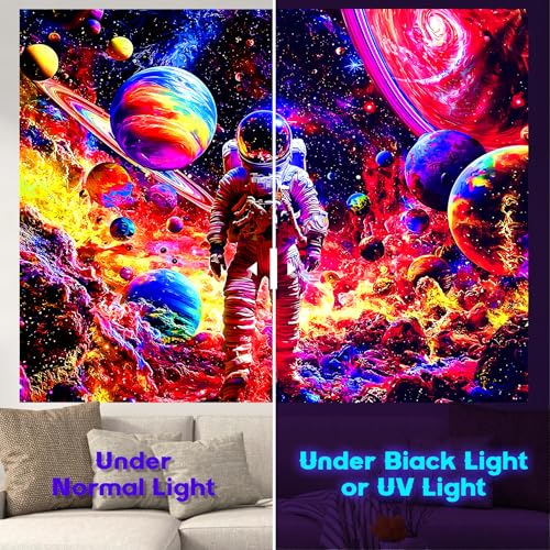 NYZE Astronaut Space Tapestry for Bedroom, BlackLight Tapestry Room Decor Wall Tapestries, Cool Galaxy Planet Wall Hanging, Wall Hanging for Men Guys Gamer Room Dorm Living Room 59in×51in - color: Astronauts B, size: 59"L x 51"W
