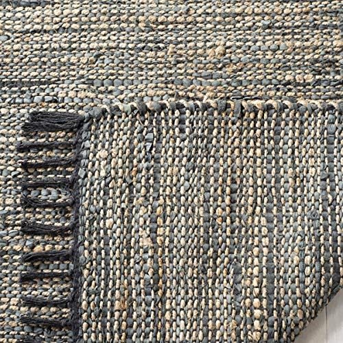 SAFAVIEH Vintage Leather Collection Runner Rug - 2'3" x 6', Grey, Handmade Boho Fringe Leather & Jute, Ideal for High Traffic Areas in Living Room, Bedroom (VTL203F) - color: Grey, size: 2'3" x 6' (Runner)