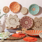 Anglechic 15 Pcs Boho Wall Basket Decor Woven Rattan Seagrass Wall Decor Hanging Rustic Farmhouse Western Art Decoration for Nursery Living Room Bedroom Home Kitchen(Orange Style) - style: Orange Style
